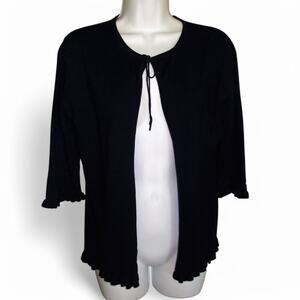 Anna Gray Sweater Open Front with 3/4 Sleeves Black Ruffle Trim 38 Inch Bust